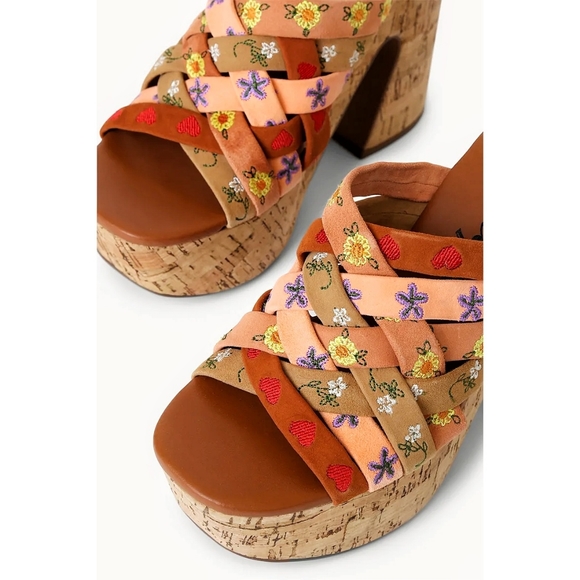 Free People Lisbon Sandbar Multi Suede Leather High Heel Platform Mules - Picture 5 of 13